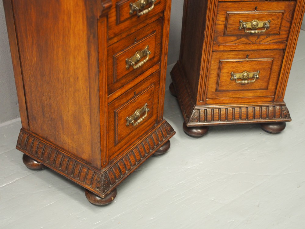 Pair of Carved Oak Pedestals or Bedsides View VIII