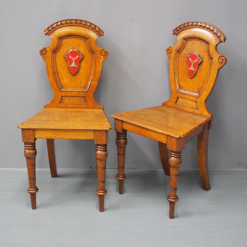 Pair of Victorian Oak Hall Chairs