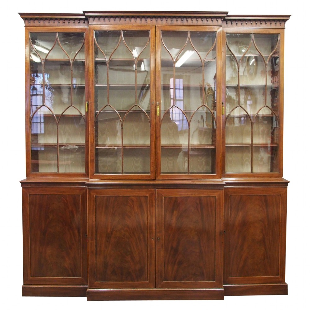 George III Mahogany and Inlaid 4 Door Breakfront Bookcase