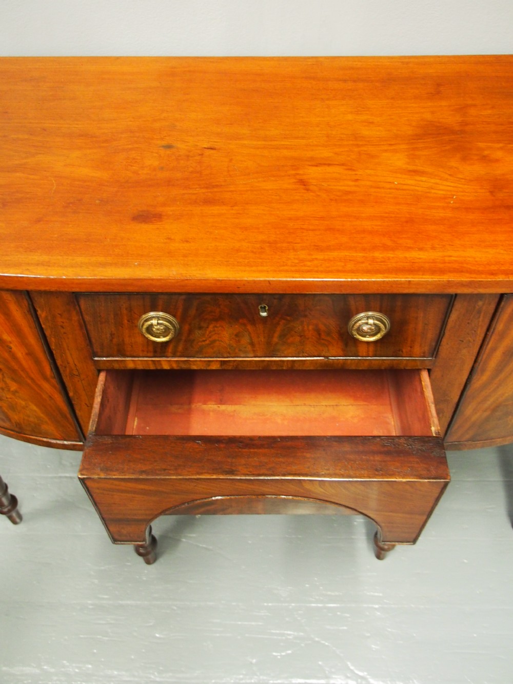 George III Mahogany Bowfront Sideboard View XI