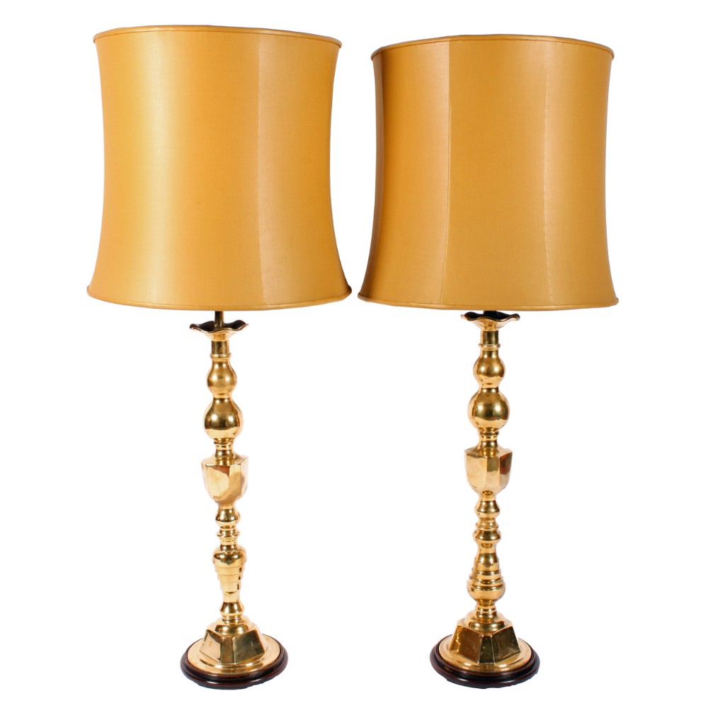 Matched Pair of Large Brass Lamps