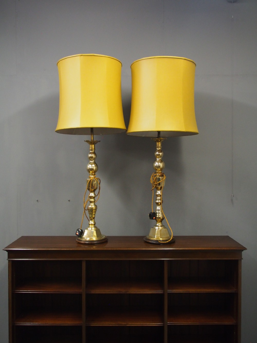 Matched Pair of Large Brass Lamps View III
