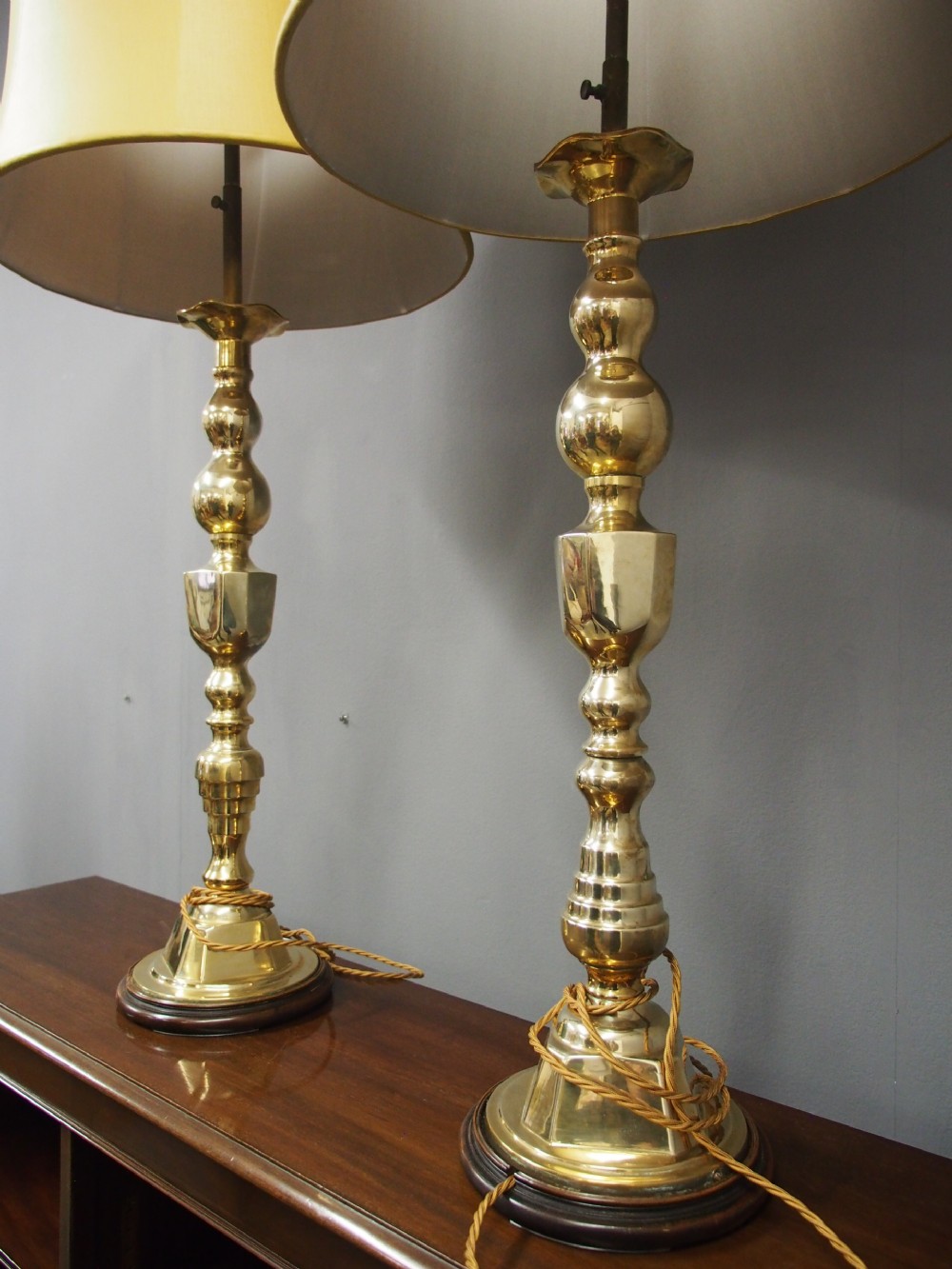 Matched Pair of Large Brass Lamps View IX