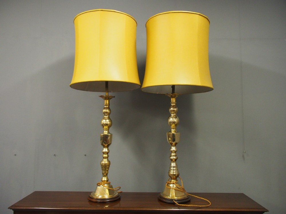 Matched Pair of Large Brass Lamps View X