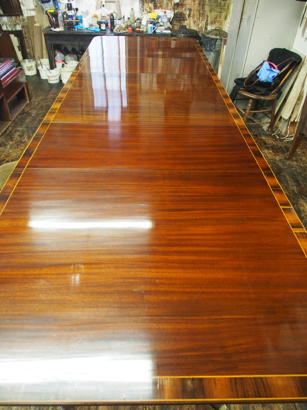 Regency Style Triple Pillar Mahogany and Rosewood Dining Table View VII