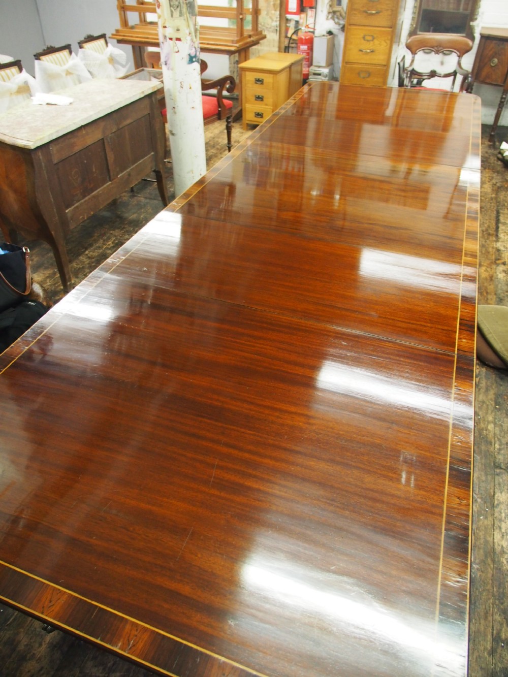 Regency Style Triple Pillar Mahogany and Rosewood Dining Table View X