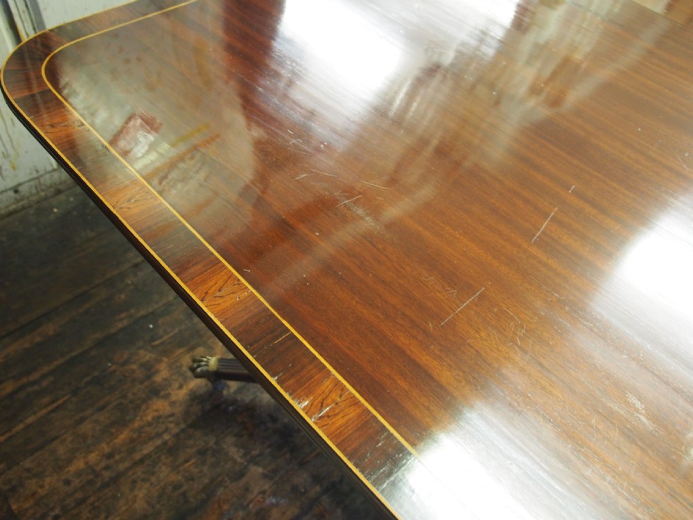 Regency Style Triple Pillar Mahogany and Rosewood Dining Table View XII