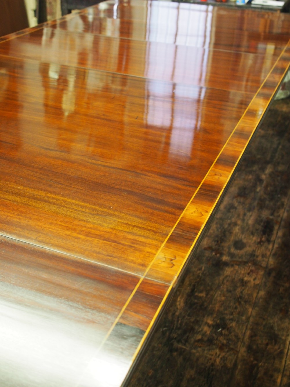 Regency Style Triple Pillar Mahogany and Rosewood Dining Table View XIII