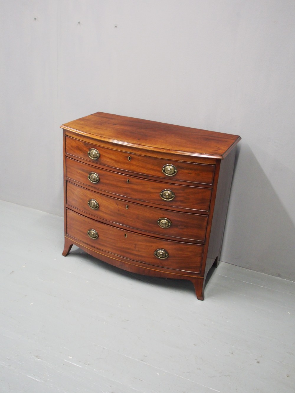 Sheraton Style Bowfront Mahogany Chest of Drawers View VI