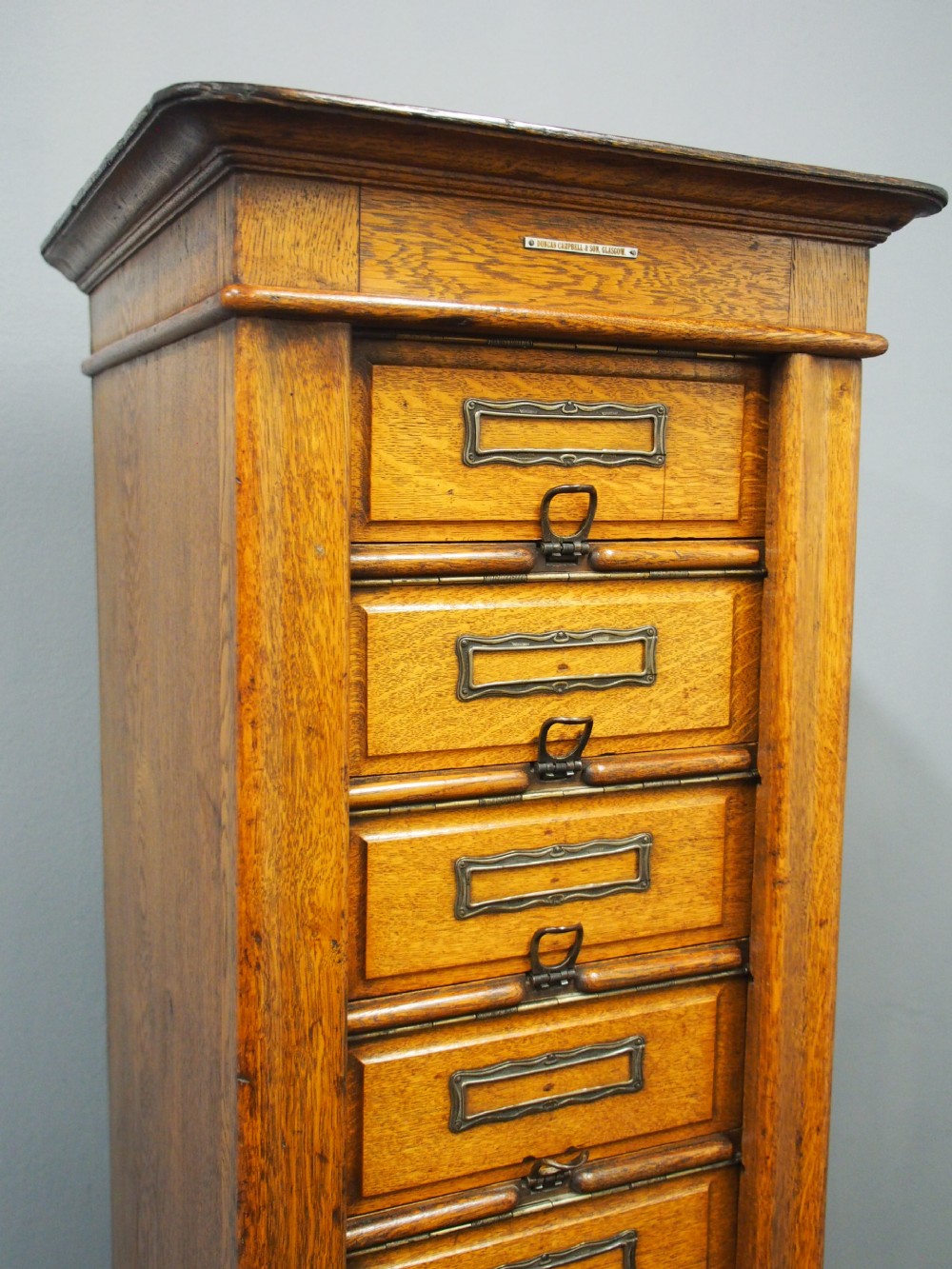 Tall Oak Filing Cabinet by Campbell & Son, Glasgow View XIV