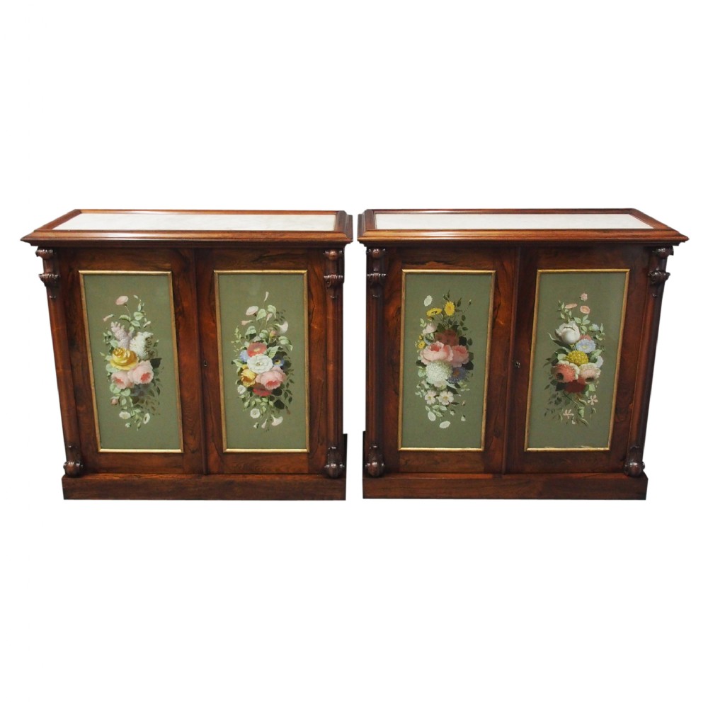 Victorian Rosewood, Marble and Painted Door Cabinets