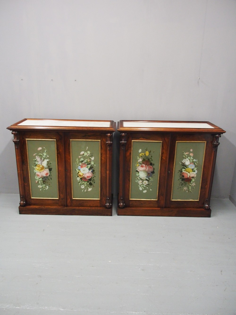 Victorian Rosewood, Marble and Painted Door Cabinets View II