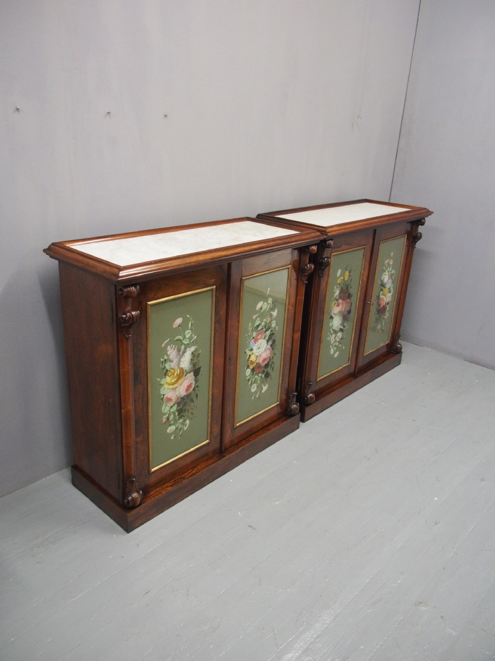 Victorian Rosewood, Marble and Painted Door Cabinets View III