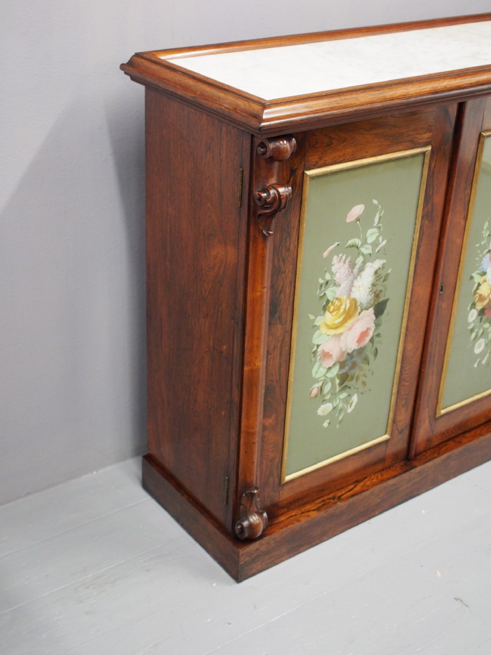 Victorian Rosewood, Marble and Painted Door Cabinets View V