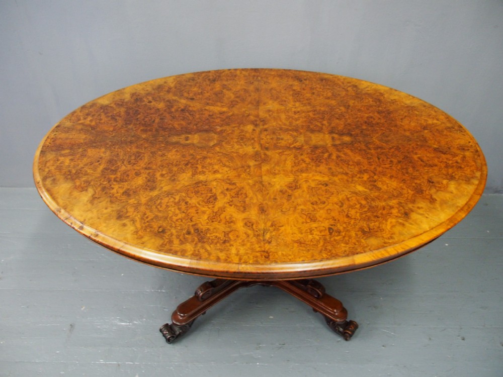 Victorian Burr Walnut Oval Breakfast Table View XII