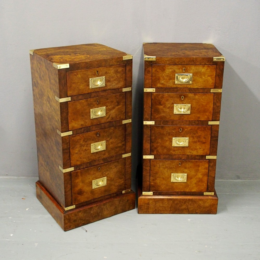 Victorian Military Style Burr Walnut Bedsides