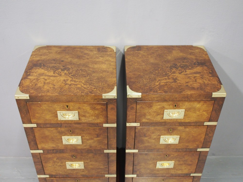 Victorian Military Style Burr Walnut Bedsides View II