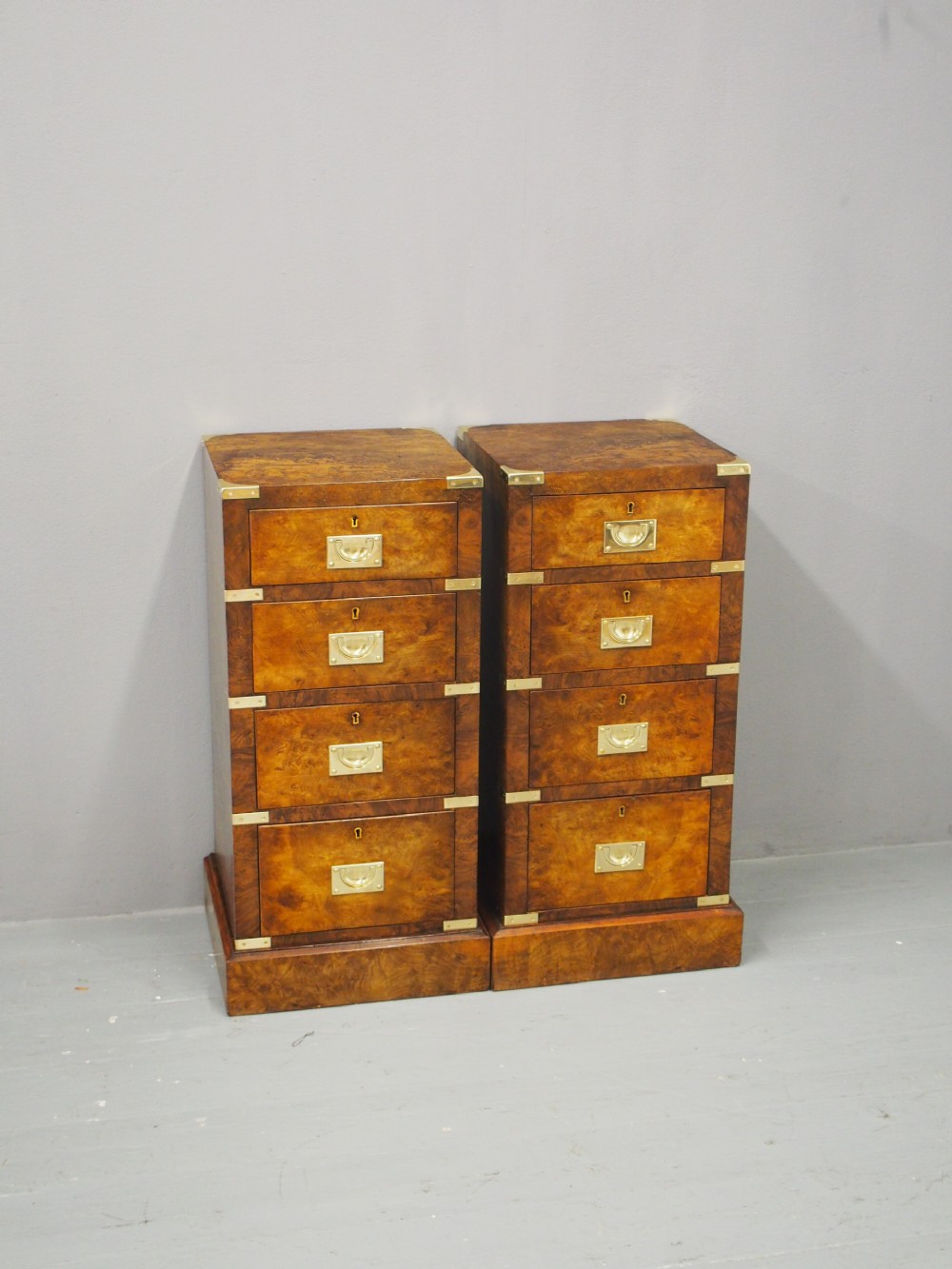 Victorian Military Style Burr Walnut Bedsides View III