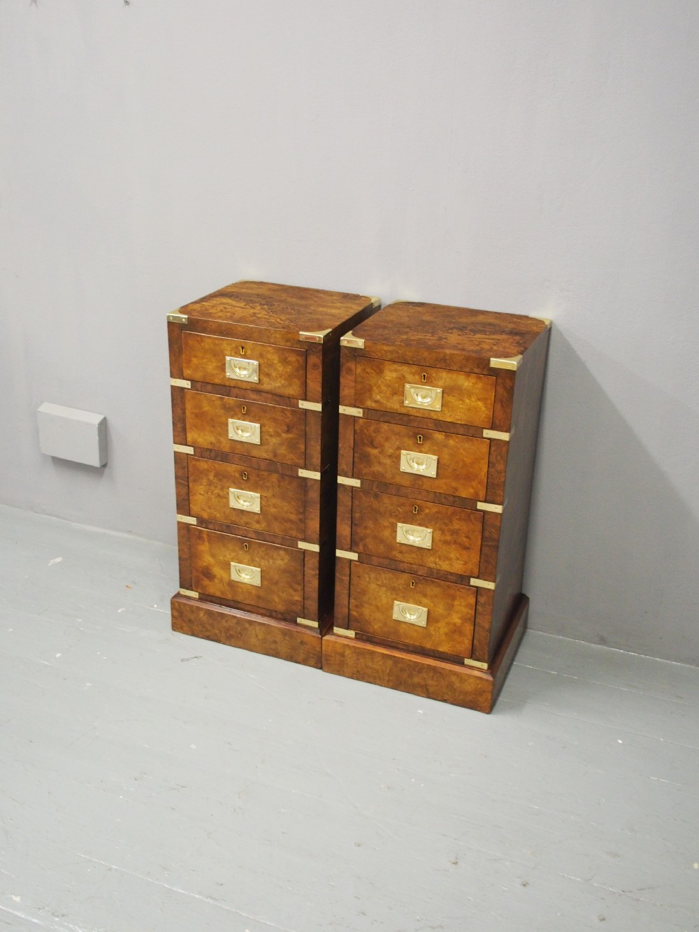 Victorian Military Style Burr Walnut Bedsides View IV
