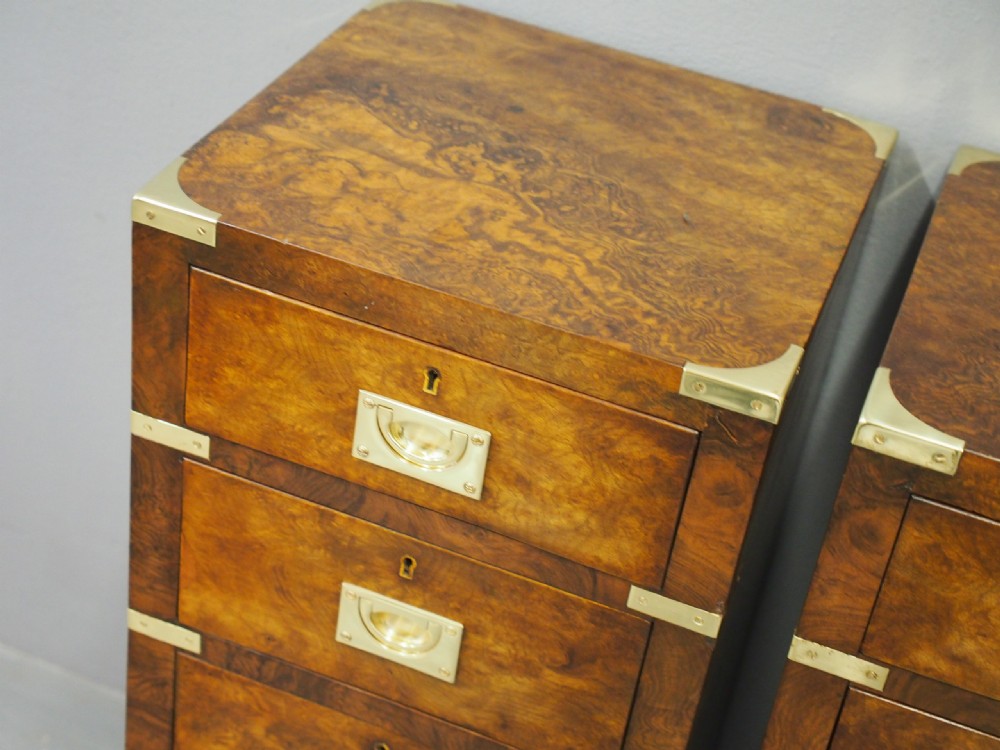 Victorian Military Style Burr Walnut Bedsides View V