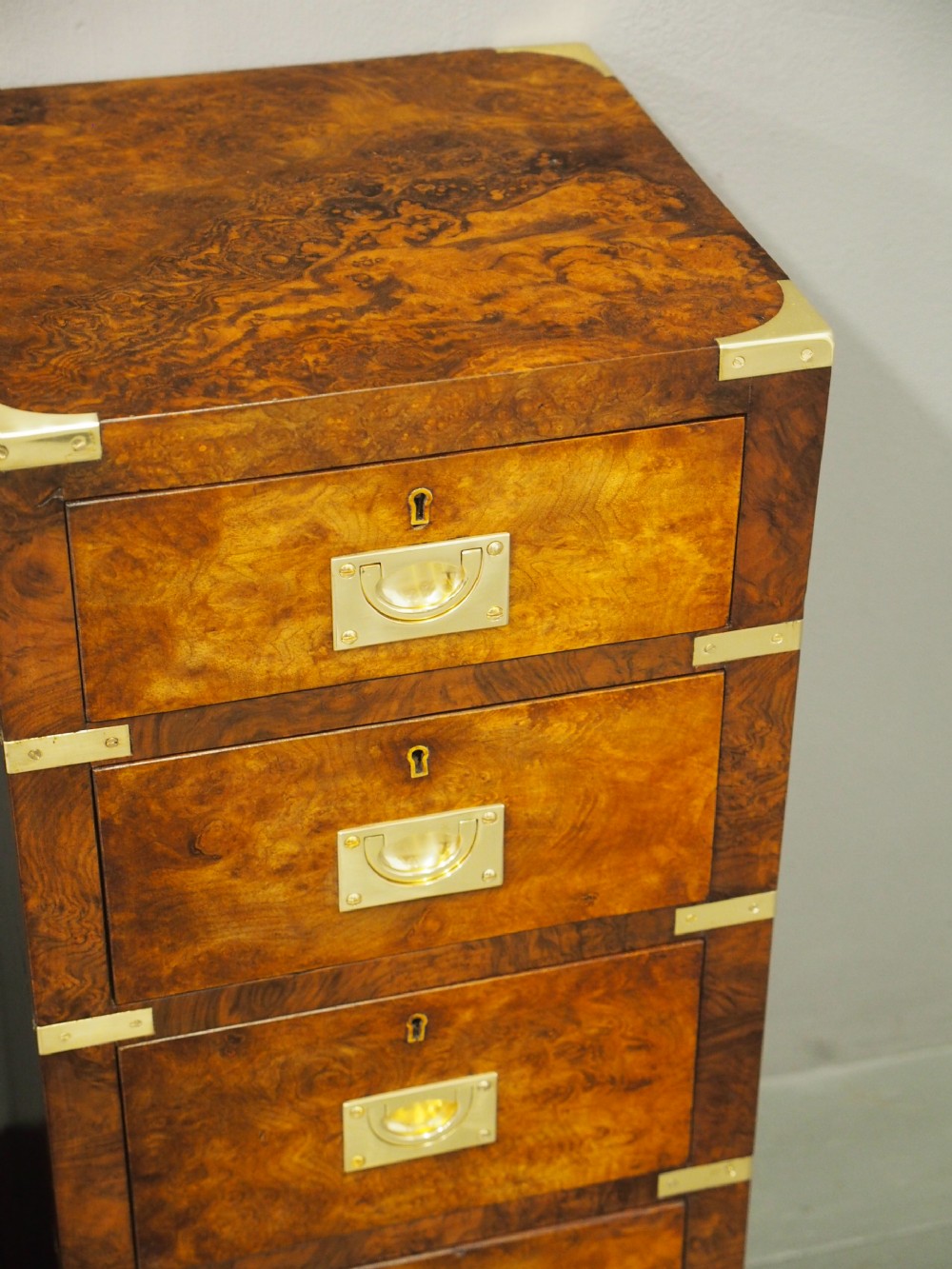Victorian Military Style Burr Walnut Bedsides View VI