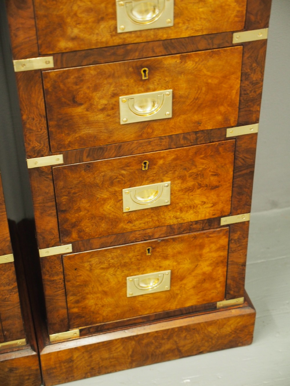 Victorian Military Style Burr Walnut Bedsides View VII