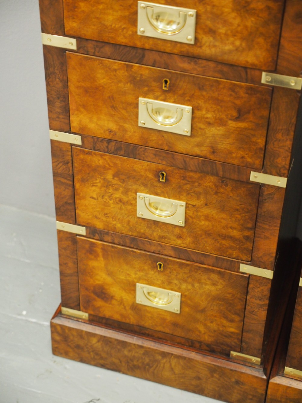 Victorian Military Style Burr Walnut Bedsides View VIII