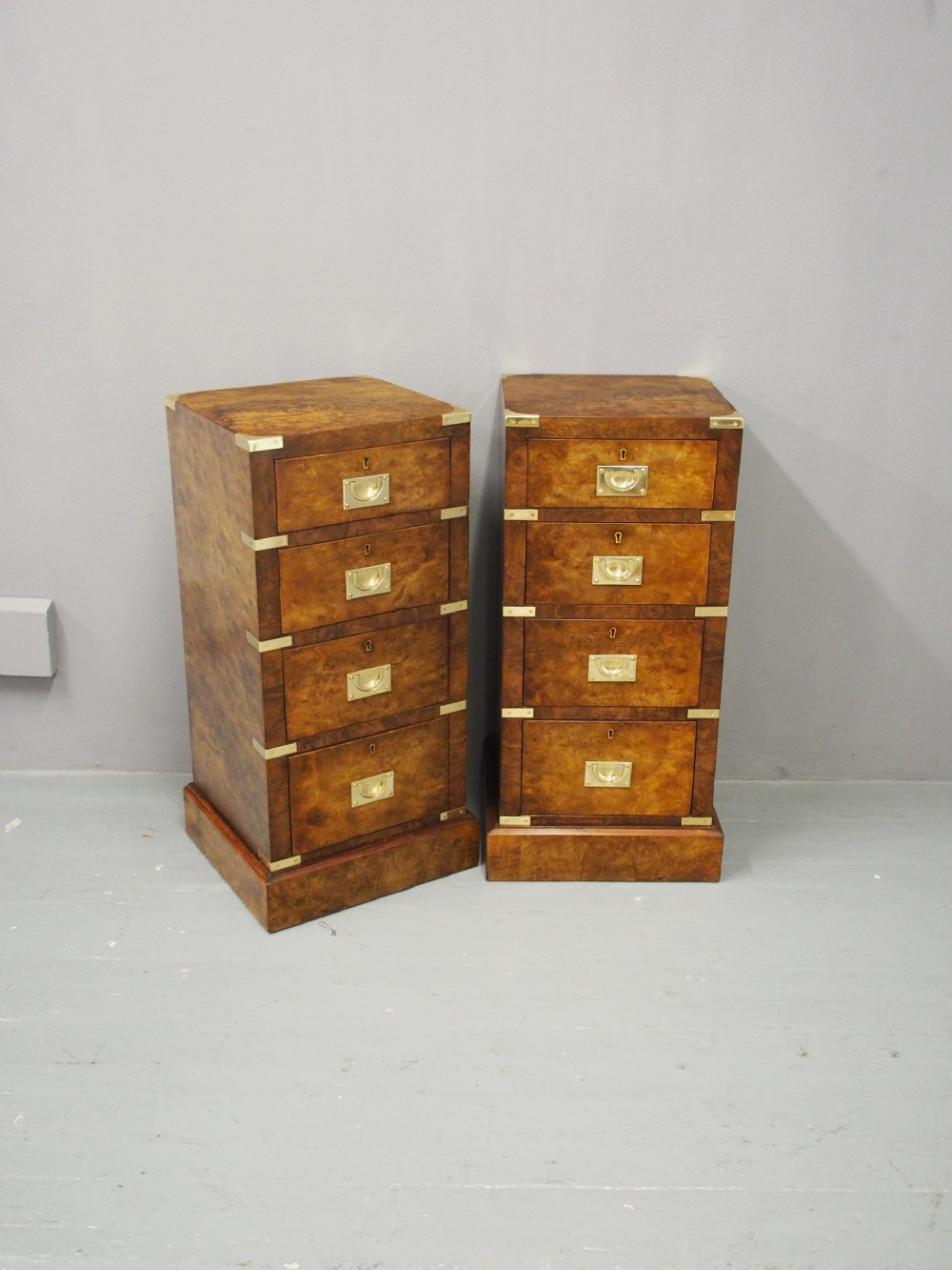 Victorian Military Style Burr Walnut Bedsides View IX