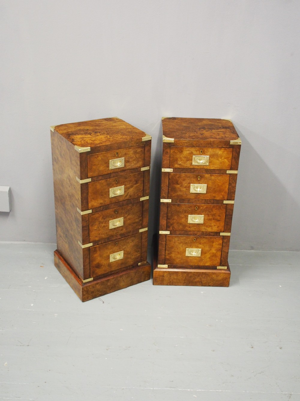 Victorian Military Style Burr Walnut Bedsides View X