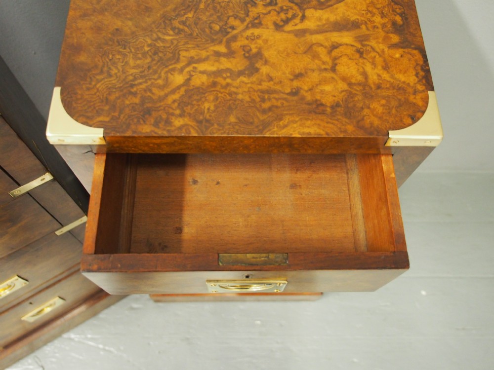 Victorian Military Style Burr Walnut Bedsides View XI