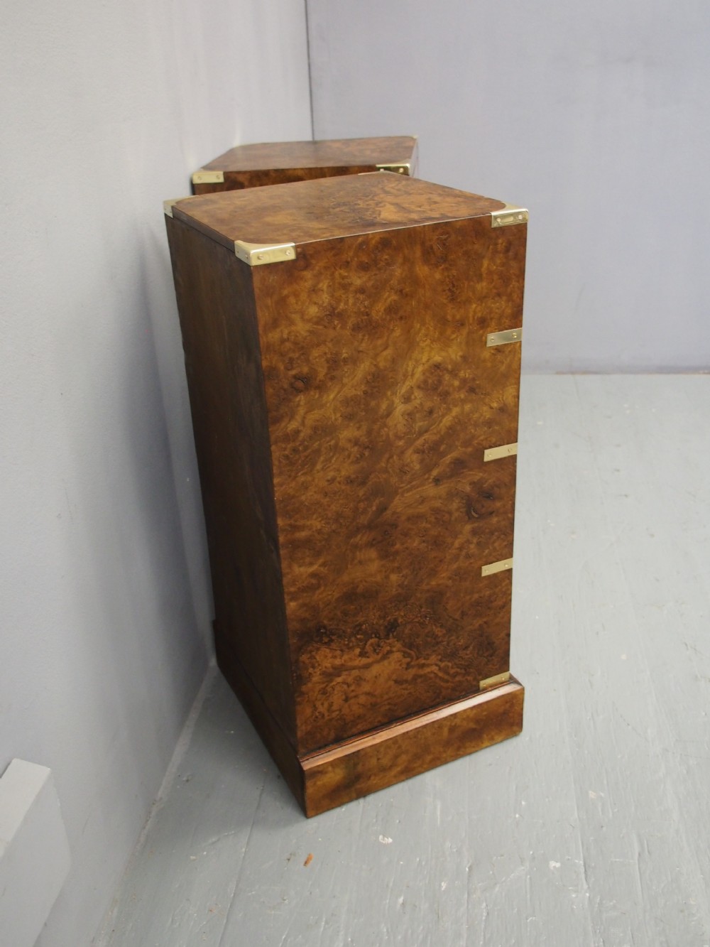 Victorian Military Style Burr Walnut Bedsides View XII