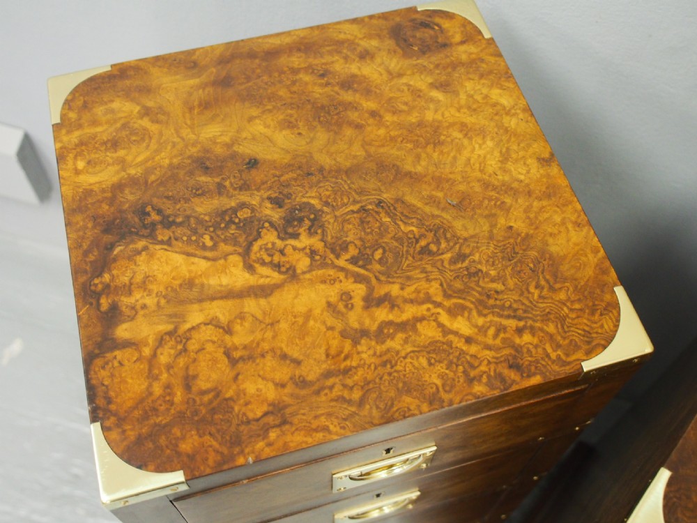 Victorian Military Style Burr Walnut Bedsides View XIV