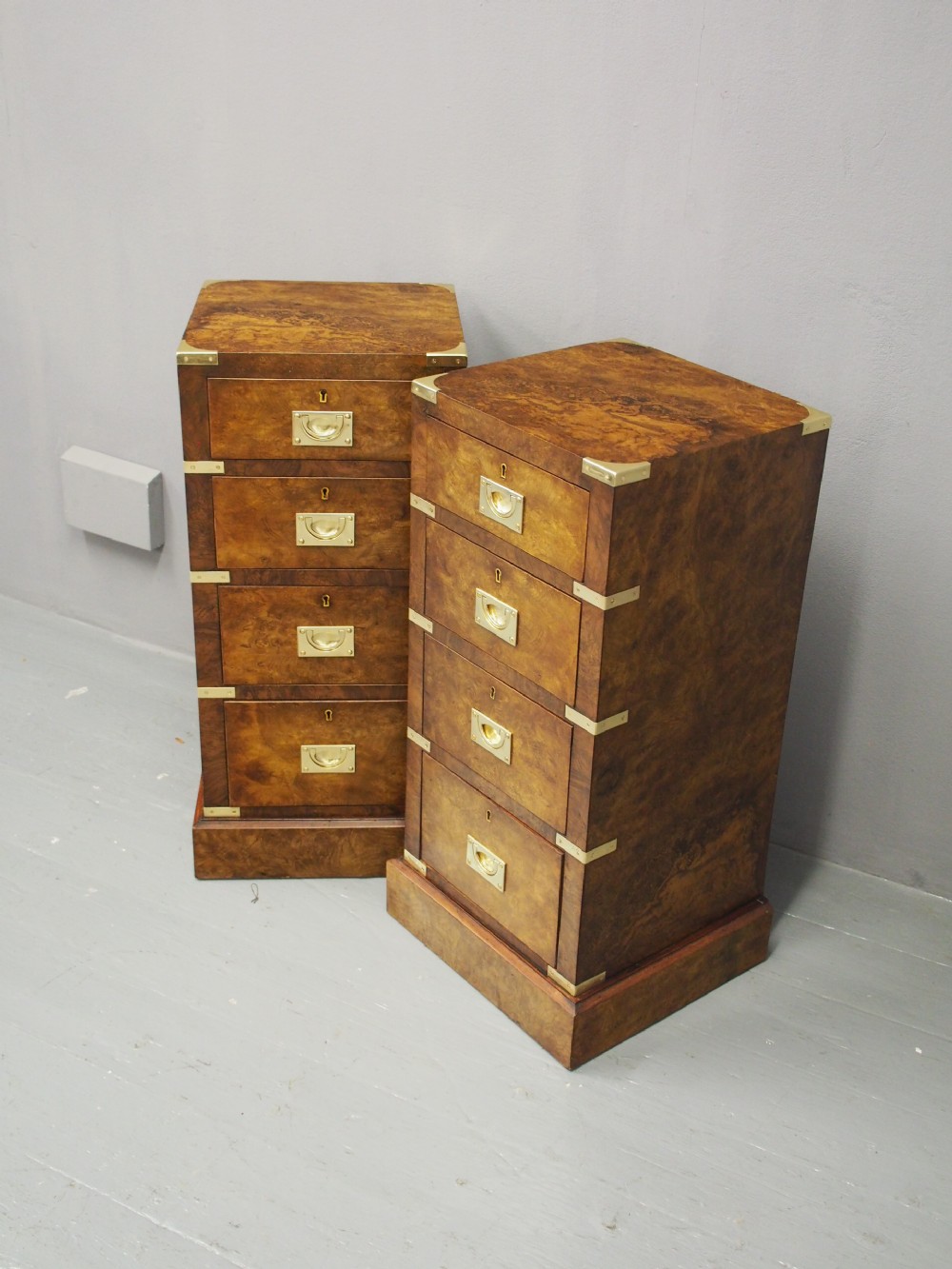 Victorian Military Style Burr Walnut Bedsides View XV