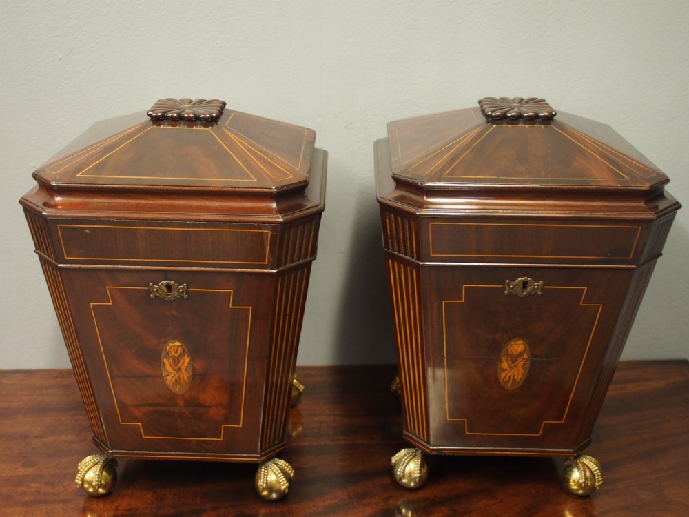 Pair of George III Mahogany and Inlaid Cutlery Boxes View II