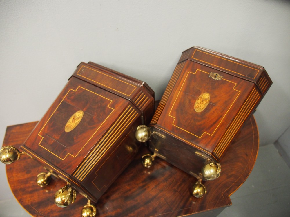 Pair of George III Mahogany and Inlaid Cutlery Boxes View X