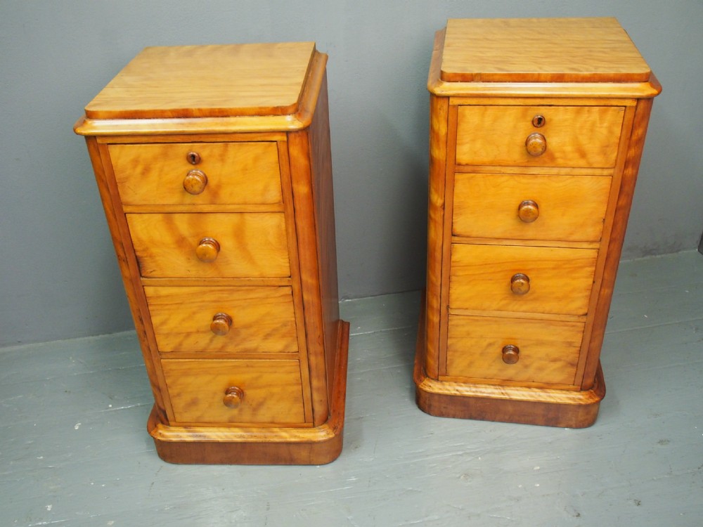 Pair of Victorian Satin Birch Bedsides View II