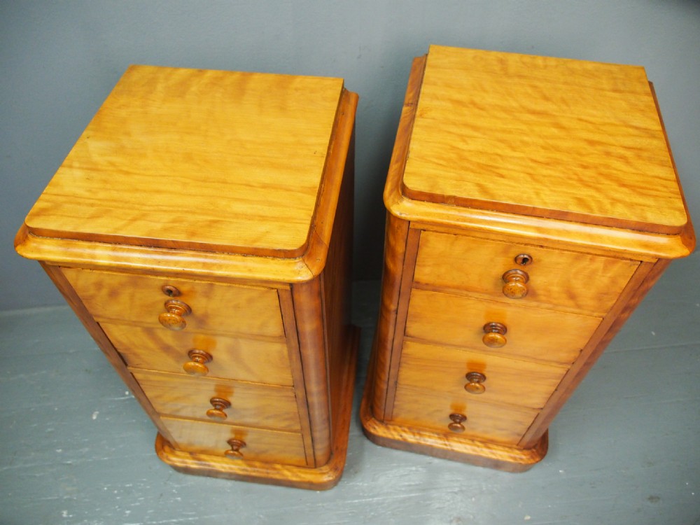 Pair of Victorian Satin Birch Bedsides View III