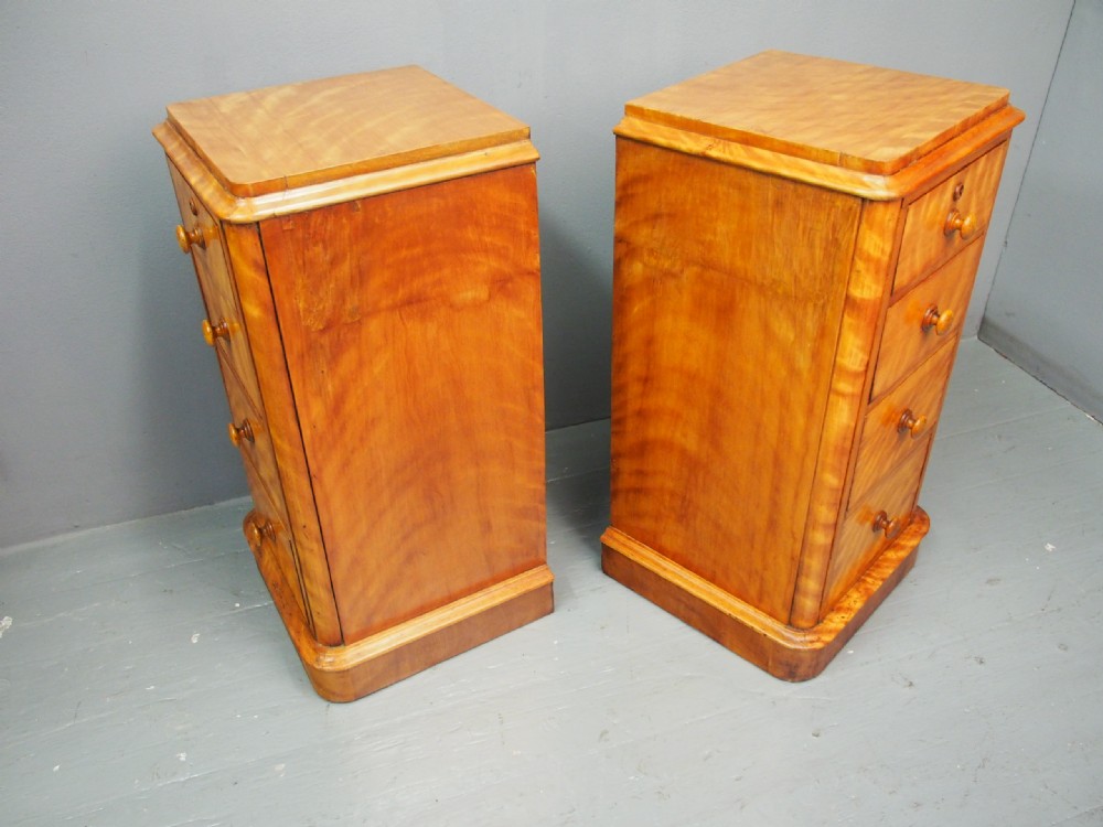 Pair of Victorian Satin Birch Bedsides View IV