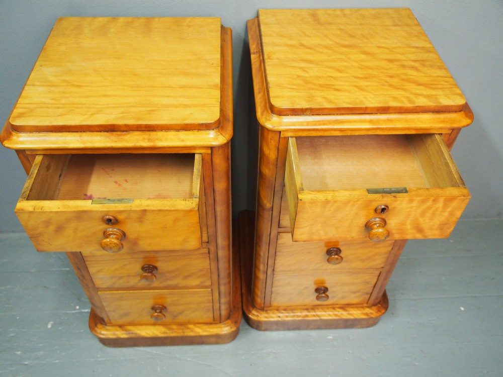 Pair of Victorian Satin Birch Bedsides View VIII