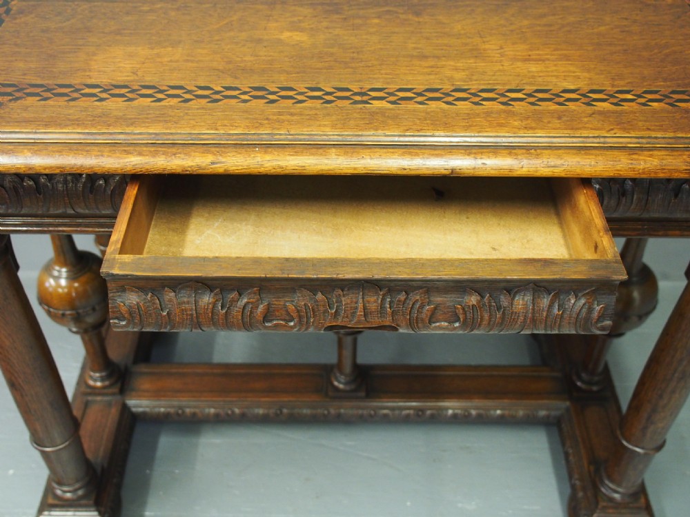 Renaissance Style Inlaid Oak Hall Table View XI
