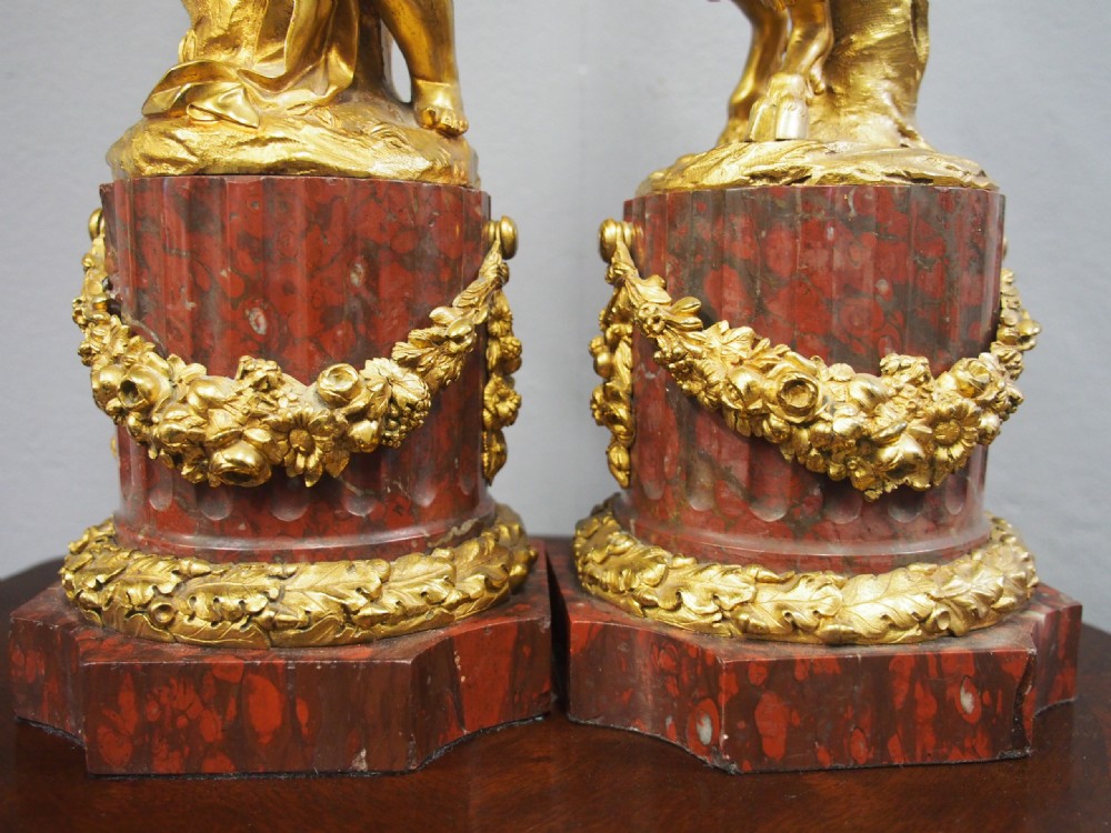 Pair of Gilt Bronze Lamps with Figures after Clodion View III