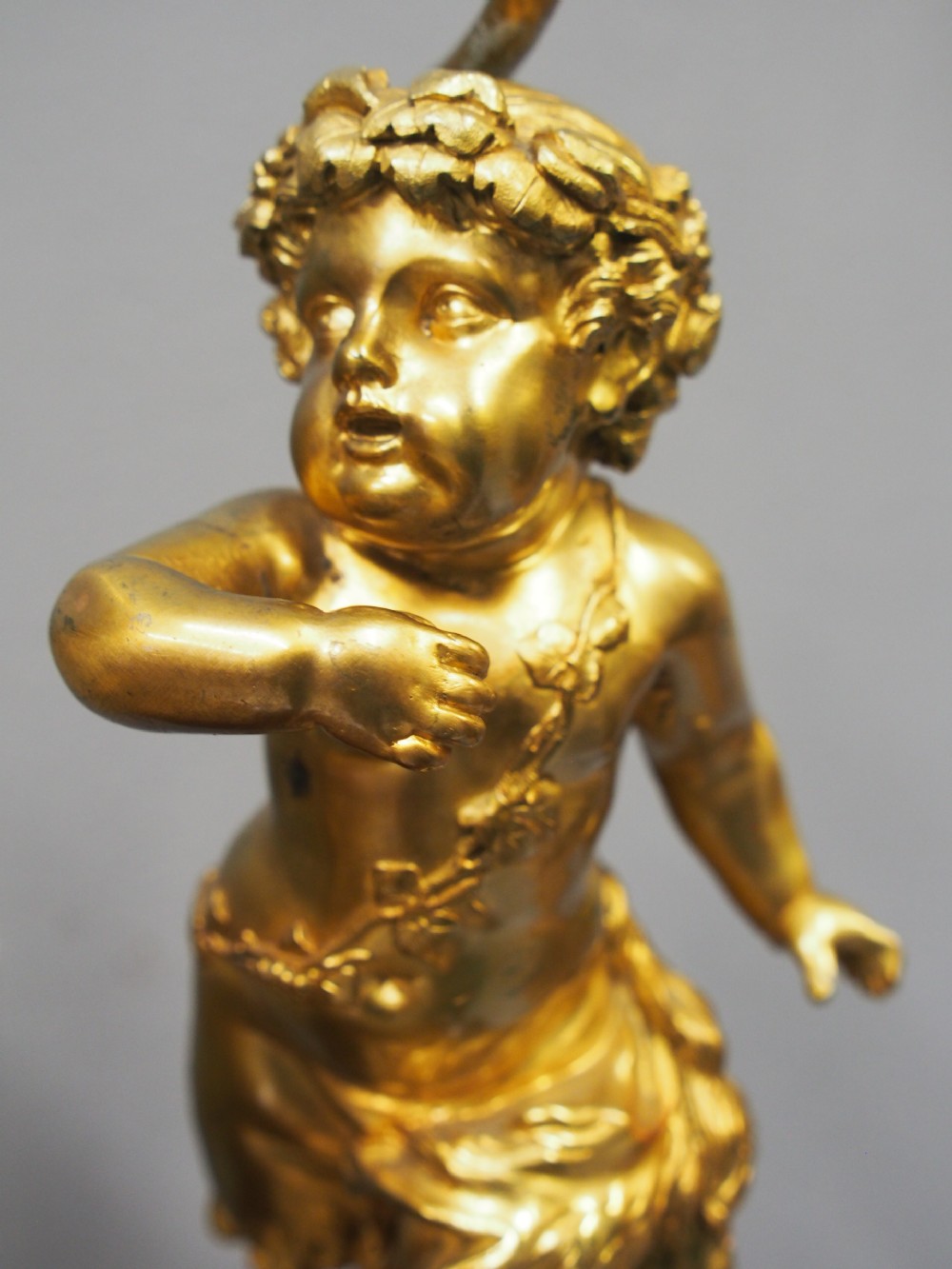 Pair of Gilt Bronze Lamps with Figures after Clodion View VI