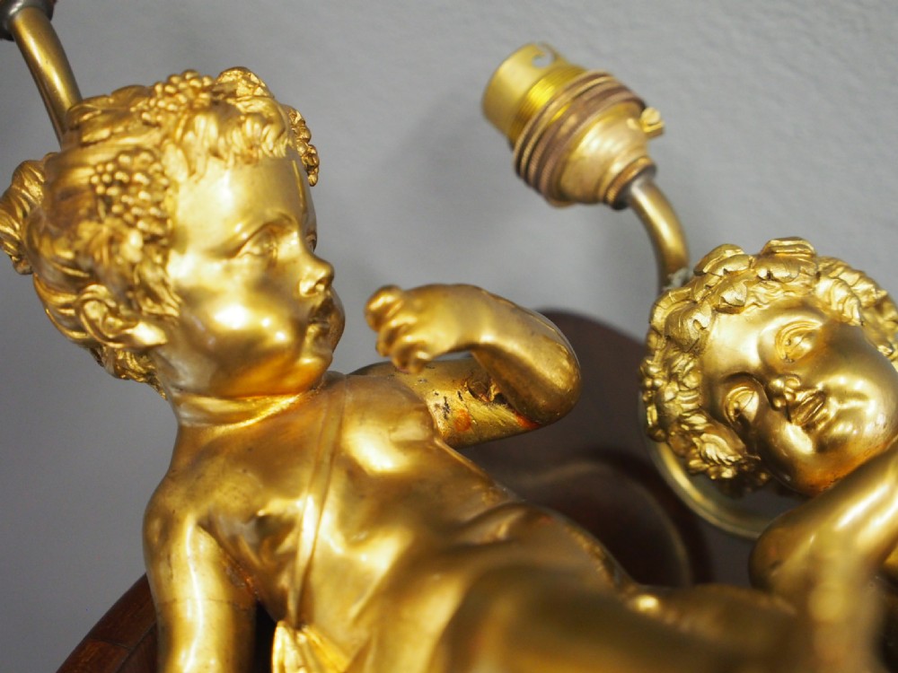 Pair of Gilt Bronze Lamps with Figures after Clodion View X