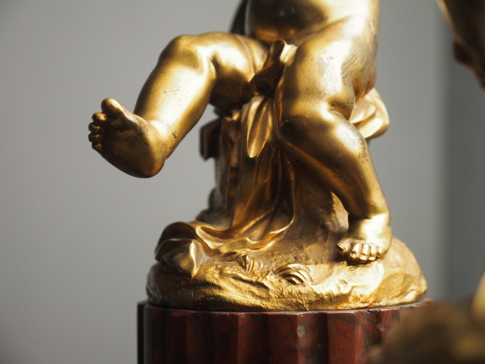 Pair of Gilt Bronze Lamps with Figures after Clodion View XII