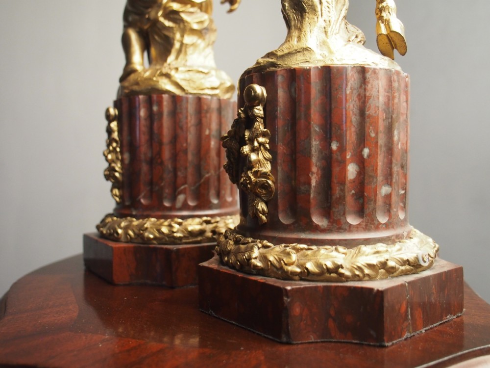 Pair of Gilt Bronze Lamps with Figures after Clodion View XIII