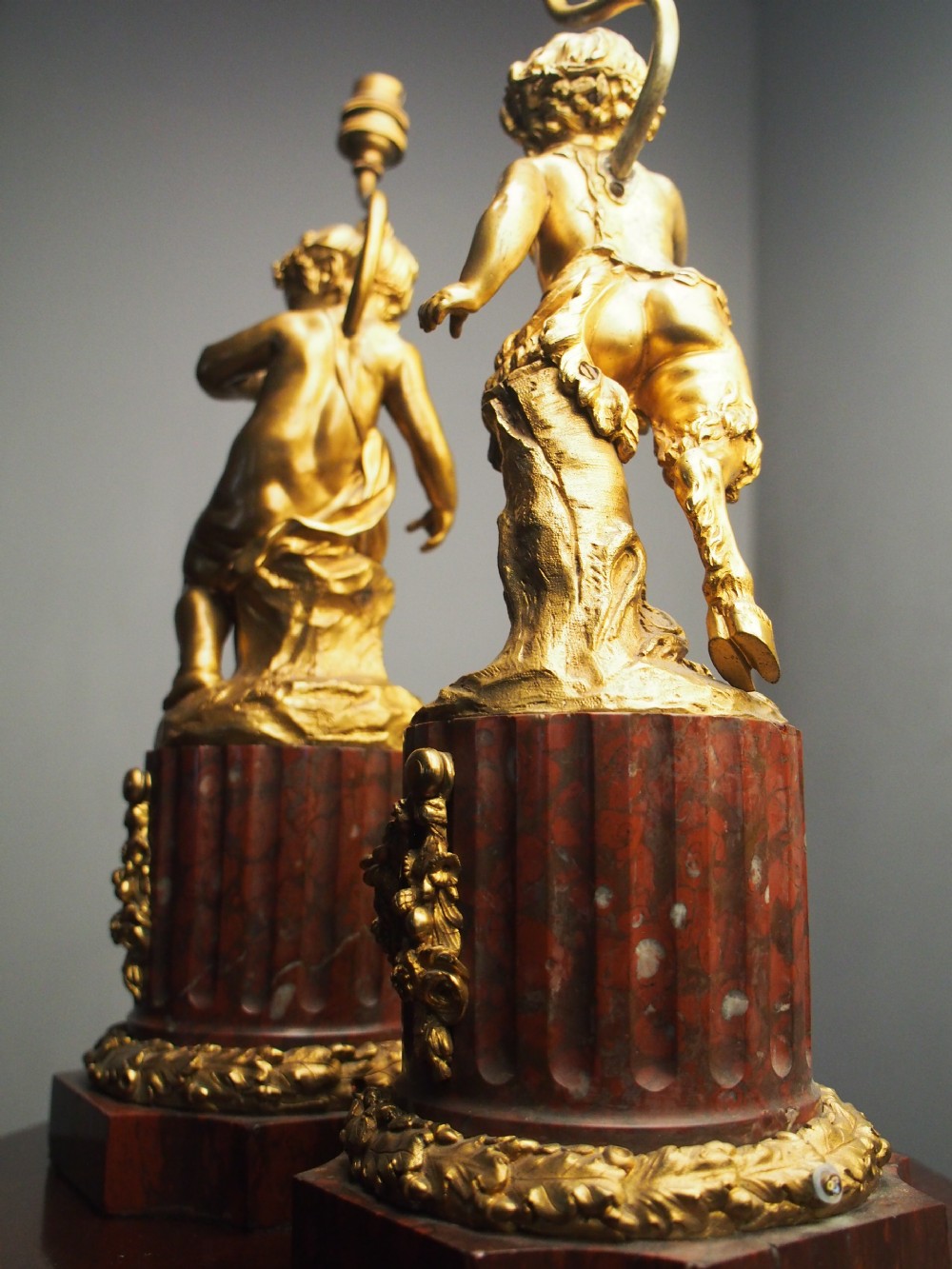 Pair of Gilt Bronze Lamps with Figures after Clodion View XIV