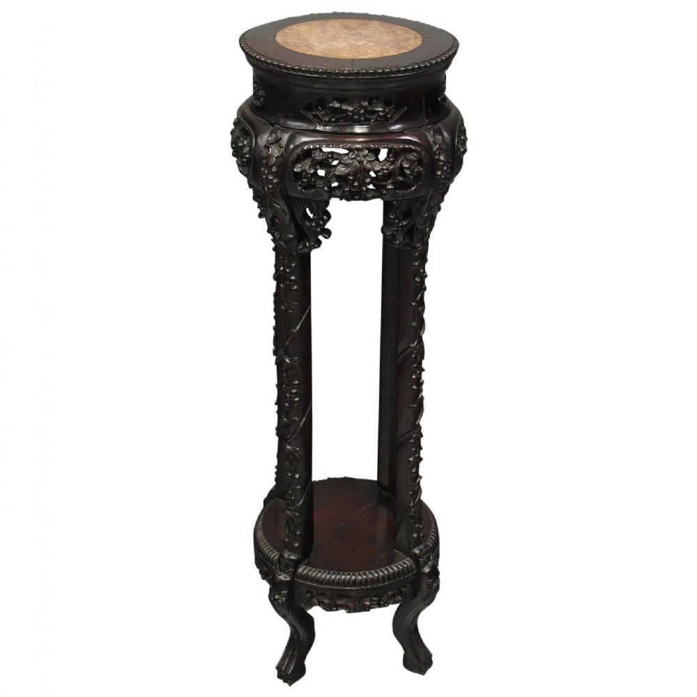 Chinese Marble Top Tall Plant Stand