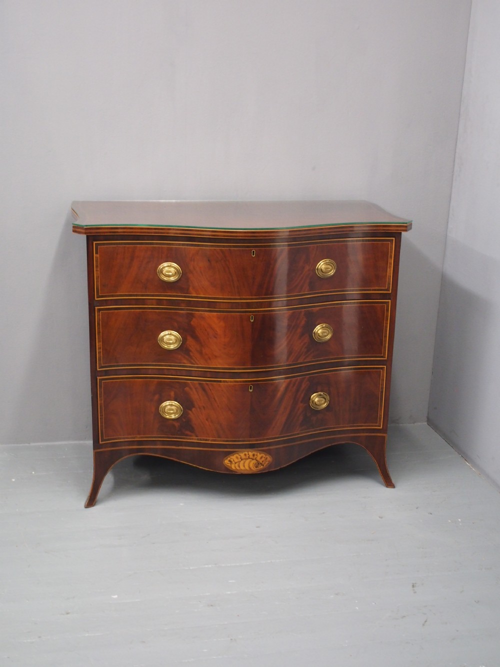 George III Inlaid Mahogany Serpentine Chest of Drawers View IX