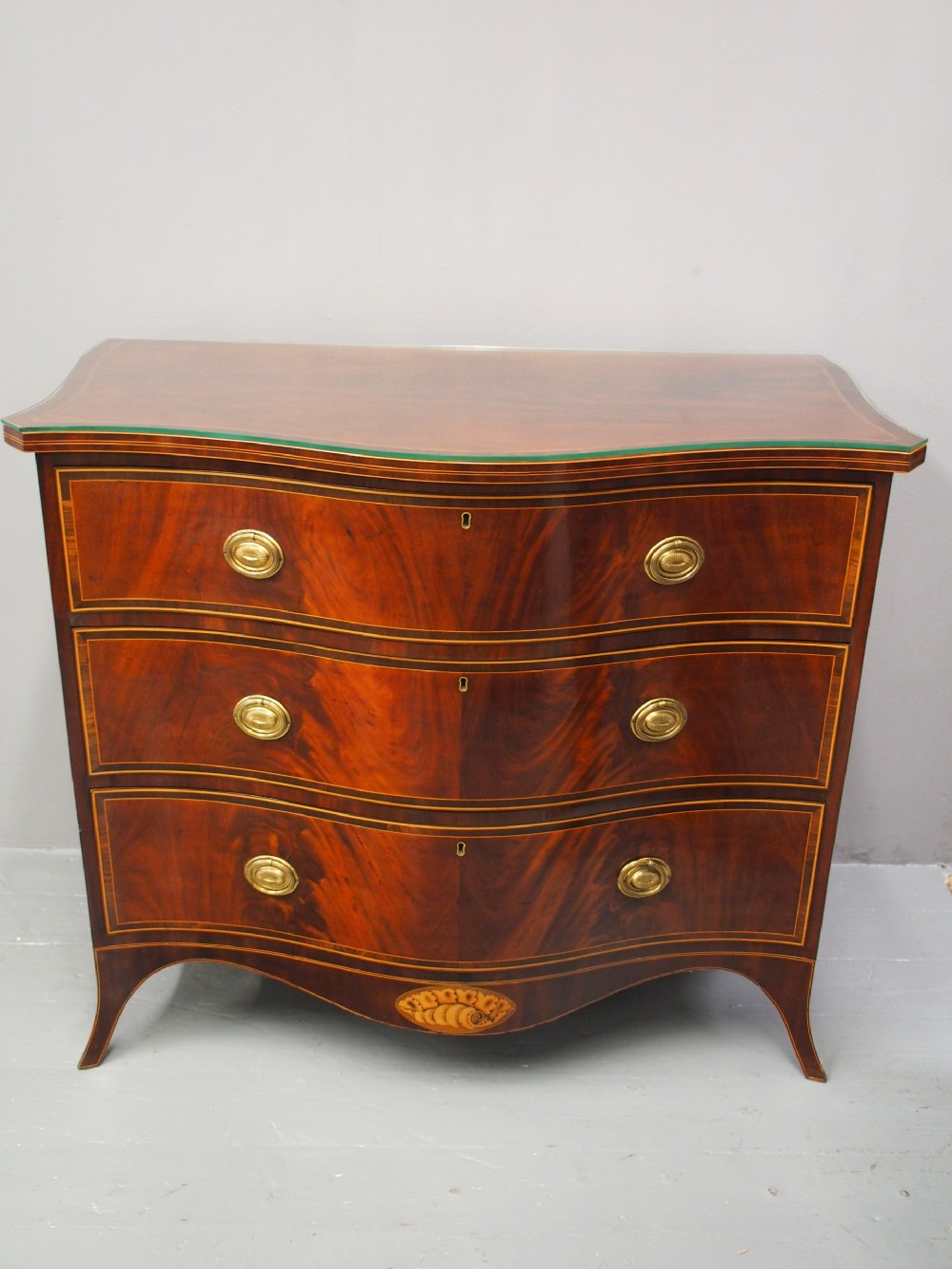 George III Inlaid Mahogany Serpentine Chest of Drawers View XI