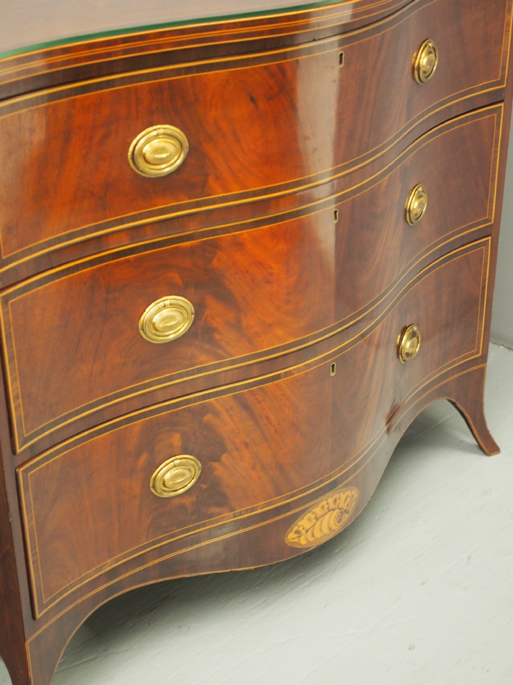 George III Inlaid Mahogany Serpentine Chest of Drawers View XVII